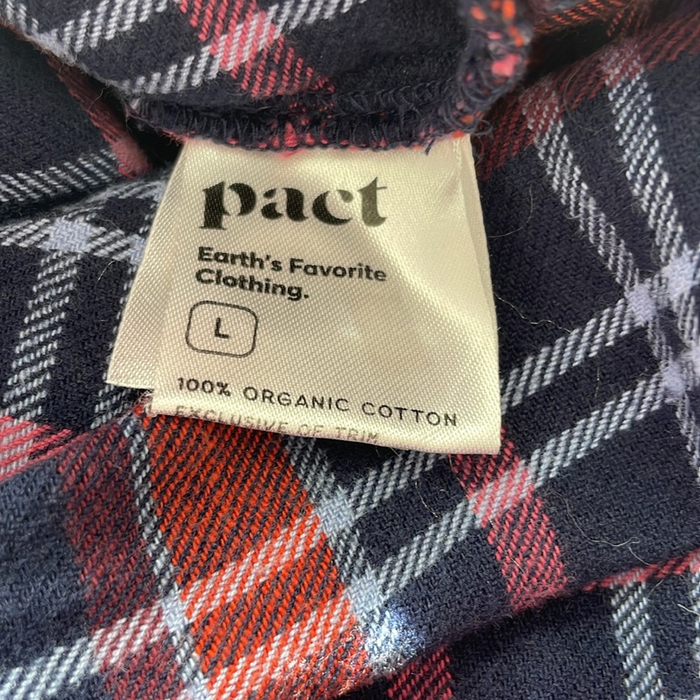 PACT Blue Red & White Short Sleeve Organic Cotton Pajama Button Down Top Large - Picture 7 of 8